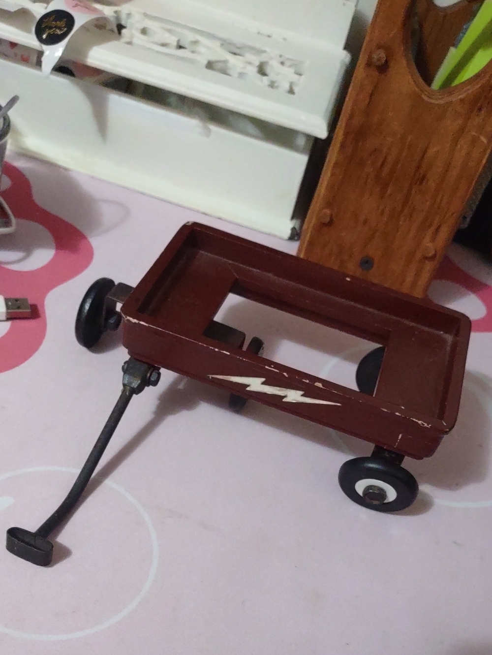 Miniature Classic Kids Red Wagon Toy with Lightning Decal